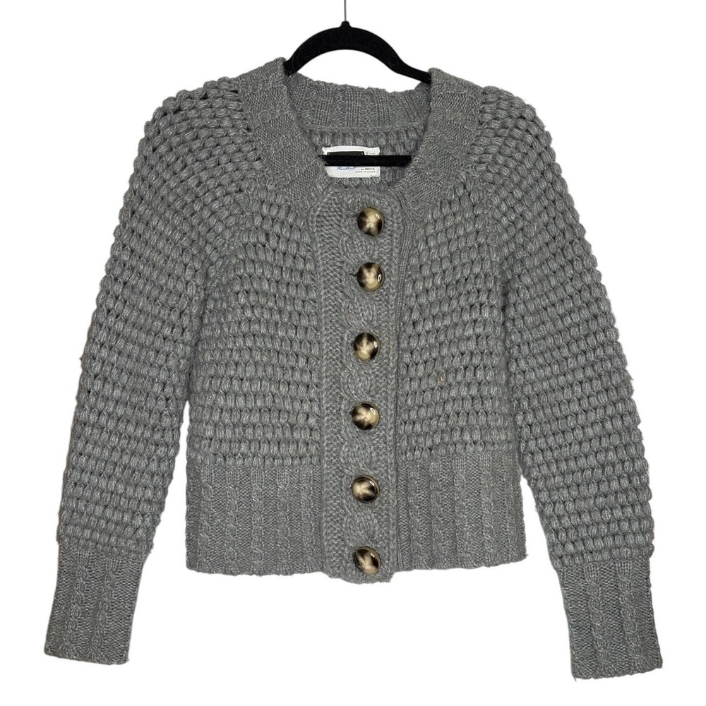 Leifsdottir Gray Handknit Popcorn‎ Cable Knit Cardigan Wool Alpaca Sweater XS